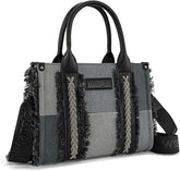 Wrangler Tote Bag for Women Canvas Woven Top Handle Handbags with Guitar Strap Retro Purse Boho Shoulder Bag