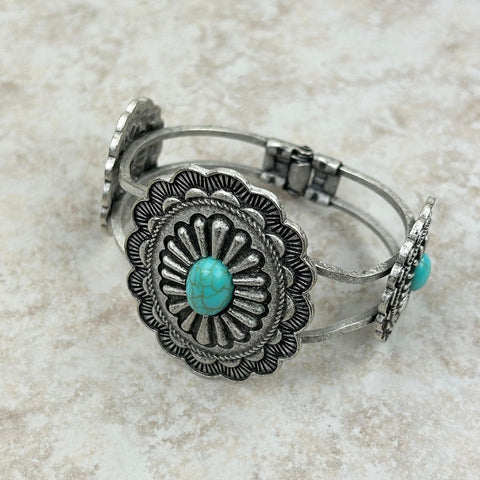 Three cooper concho with blue turquoise stone Bracelet