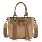 Montana West Hair-On Hide Concealed Carry Tote Bag with Tooled Strap - Beige)