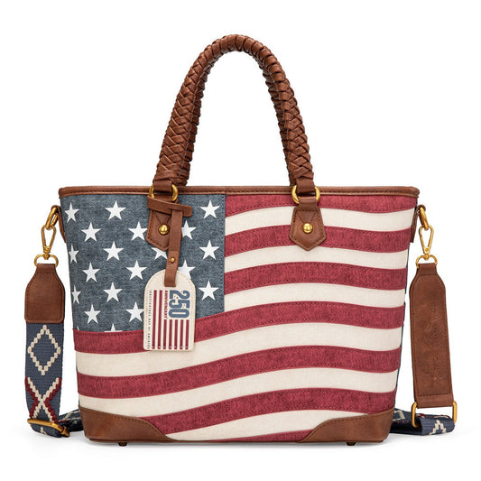Montana West American Flag Braided Concealed Carry Tote Bag