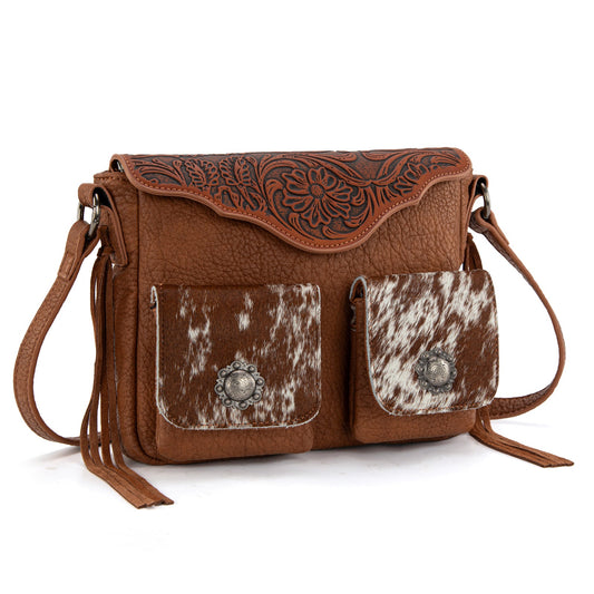 Trinity Ranch Genuine Hair-On Cowhide Tooled Collection Crossbody