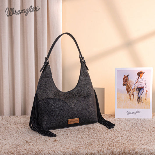 Wrangler Fringe Floral Tooled Hobo Bag