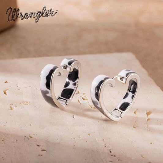 Wrangler Cow Print Open Heart Shape Earrings