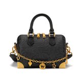 Wrangler Genuine Leather Tooled Floral Boston Crossbody Bag with Charm Chain