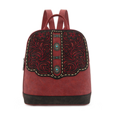 Montana West Western Backpack for Women with Intricate Embroidery and Turquoise Accents Brown Suede Material