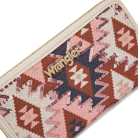 Wrangler Purse for Women Western Aztec Wallet with Sequin Detail Sparkly Underarm Purse