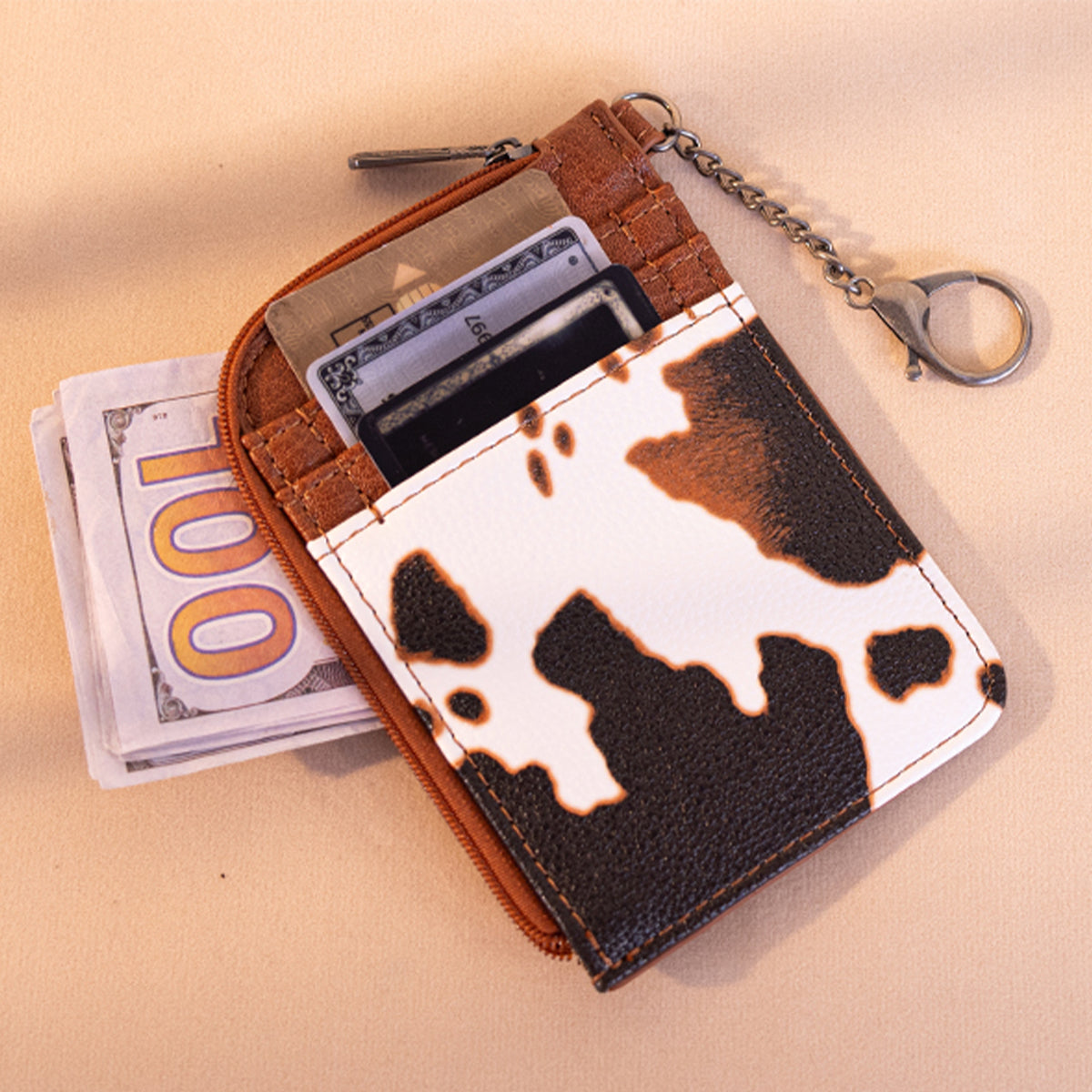 Wrangler Cow Print Mini Zip Card Case