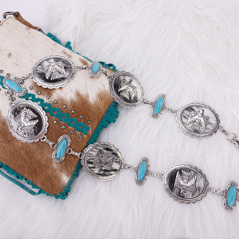 Rustic Couture's® Etched Oval Concho Link Chain Belt