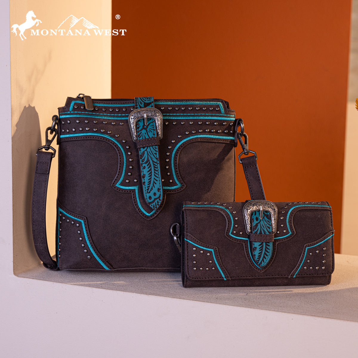 Montana West Buckle Studs Crossbody Bag Set