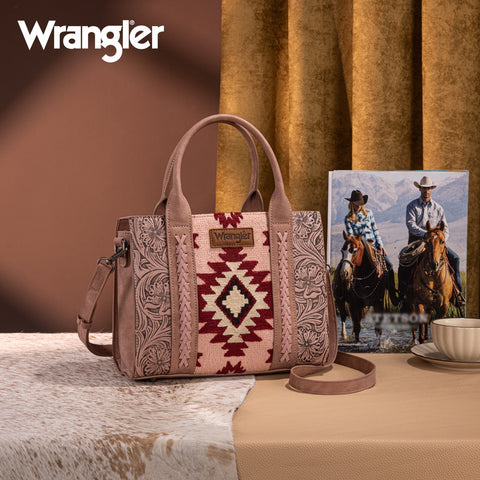 Wrangler Tooled Aztec Pattern Print Concealed Carry Tote/Crossbody