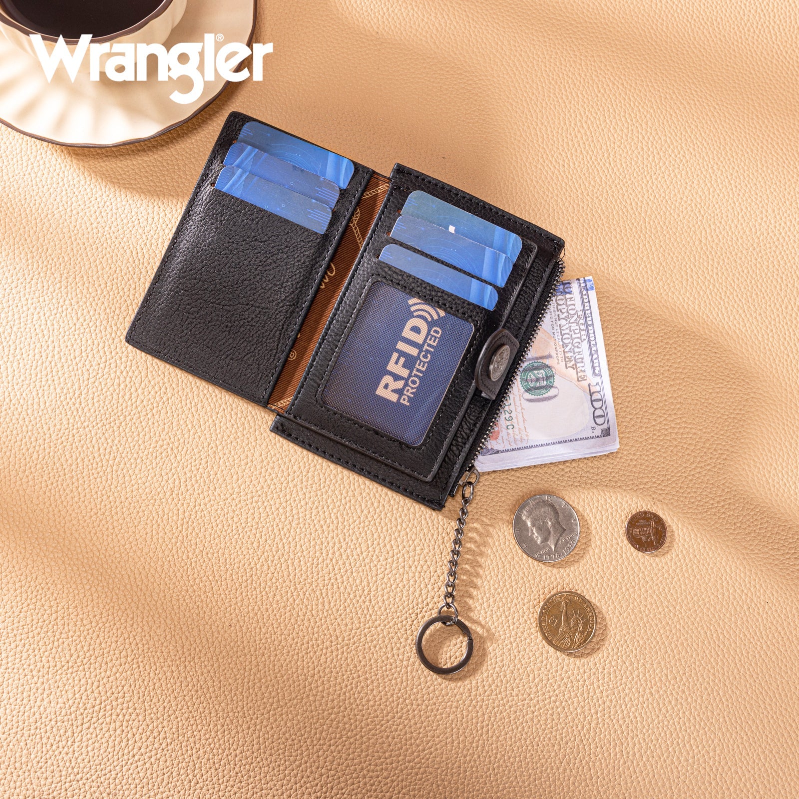 Wrangler Floral Embossed Bi-fold Wallet with Key Ring