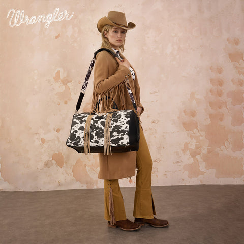 Wrangler Cow Print Fringe Duffle/Crossbody