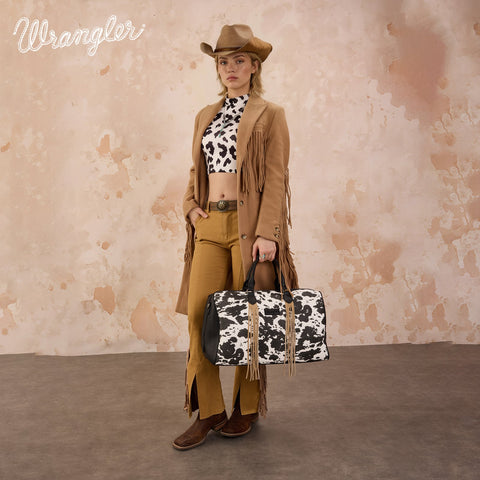 Wrangler Cow Print Fringe Duffle/Crossbody