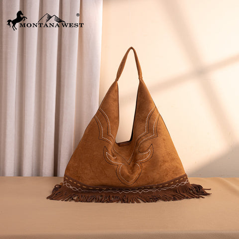 Montana West Boot Stitch Fringe Large Hobo Bag