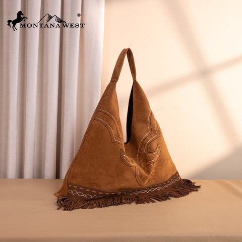 Montana West Boot Stitch Fringe Large Hobo Bag