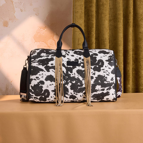 Wrangler Cow Print Fringe Duffle/Crossbody
