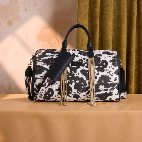 Wrangler Cow Print Fringe Duffle/Crossbody