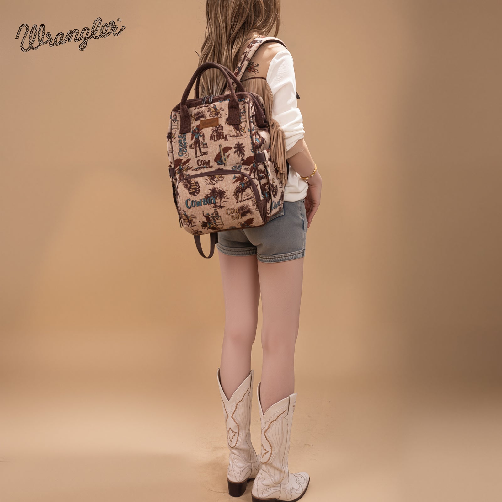 Wrangler Vintage Retro Cowboy Cool Print Backpack