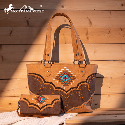 Montana West Aztec Concealed Carry Tote Bag Set