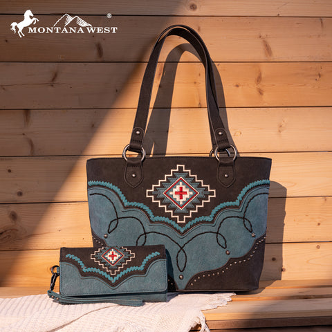 Montana West Aztec Concealed Carry Tote Bag Set