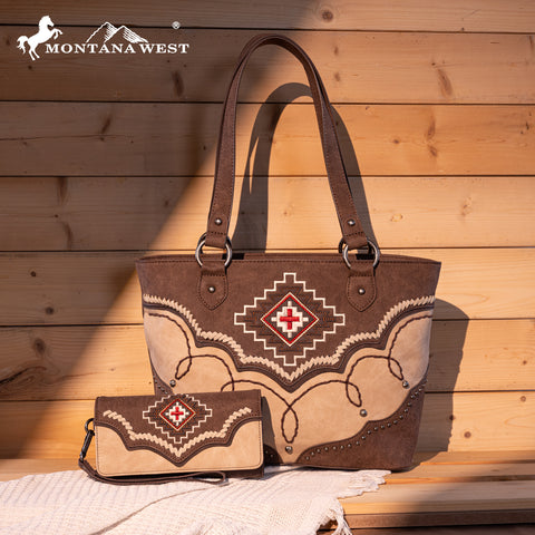 Montana West Aztec Concealed Carry Tote Bag Set