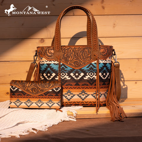 Montana West Tooled Western Carry Tote Bag Set