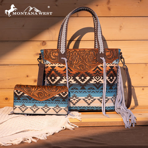 Montana West Tooled Western Carry Tote Bag Set