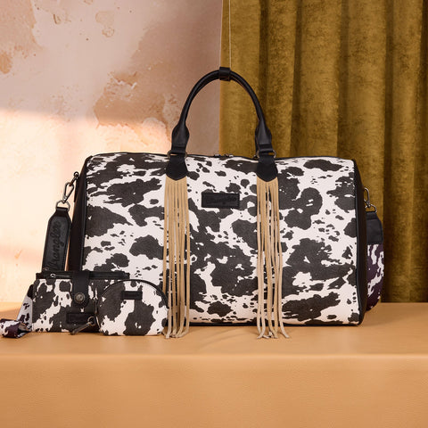 Wrangler Cow Print Fringe Duffle/Crossbody