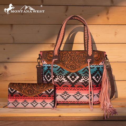 Montana West Tooled Western Carry Tote Bag Set