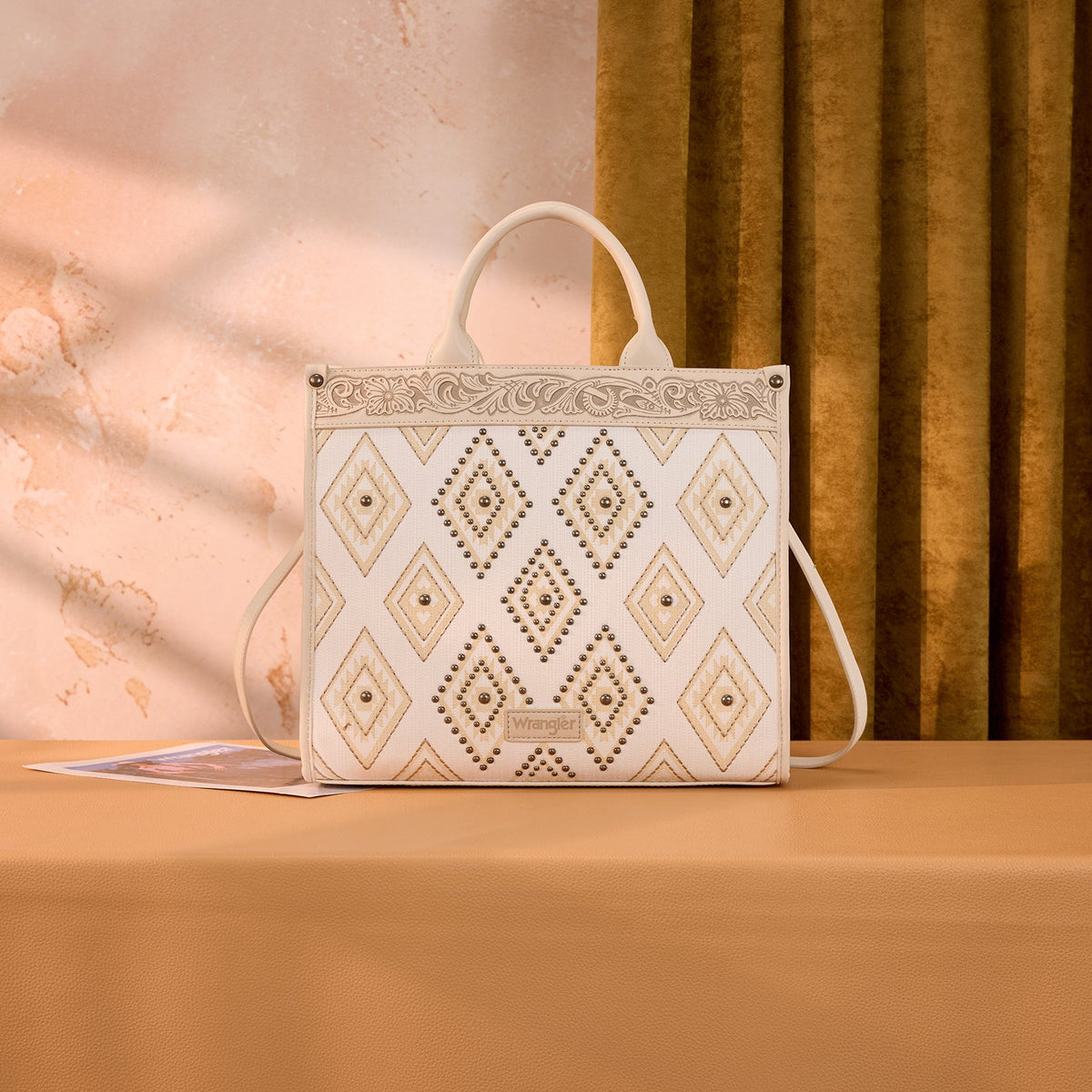 Wrangler Aztec Studded Denim Tote & Crossbody Bag