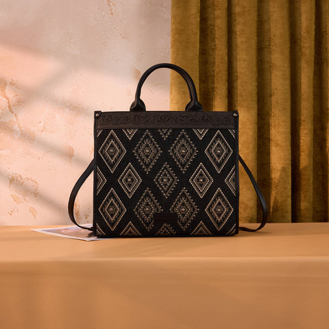 Wrangler Aztec Studded Denim Tote & Crossbody Bag