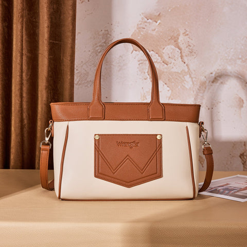 Wrangler Color Block Tote with Chain Charm & Mini Pouch