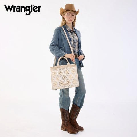 Wrangler Aztec Studded Denim Tote & Crossbody Bag