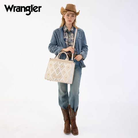 Wrangler Aztec Studded Denim Tote & Crossbody Bag