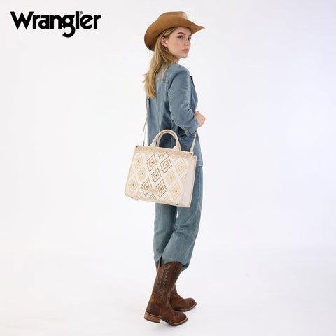 Wrangler Aztec Studded Denim Tote & Crossbody Bag
