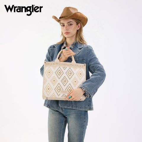 Wrangler Aztec Studded Denim Tote & Crossbody Bag