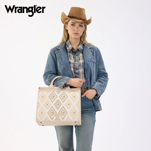 Wrangler Aztec Studded Denim Tote & Crossbody Bag
