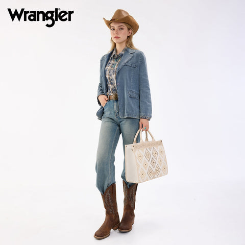 Wrangler Aztec Studded Denim Tote & Crossbody Bag