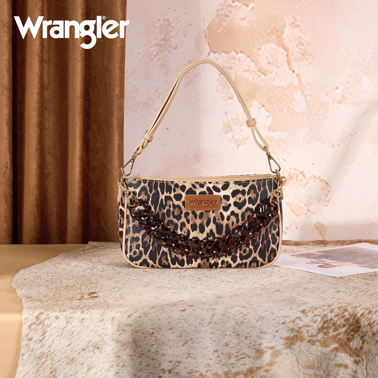 Wrangler Western Leopard Print Shoulder Bag with Chain Detail