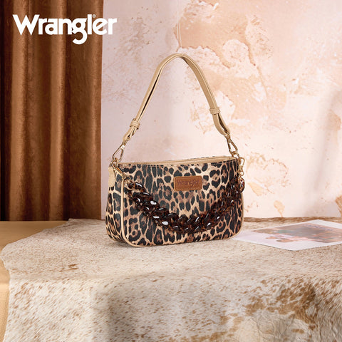 Wrangler Western Leopard Print Shoulder Bag with Chain Detail