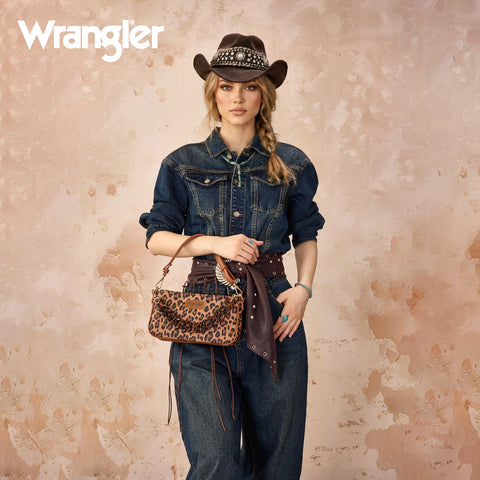 Wrangler Western Leopard Print Shoulder Bag with Chain Detail