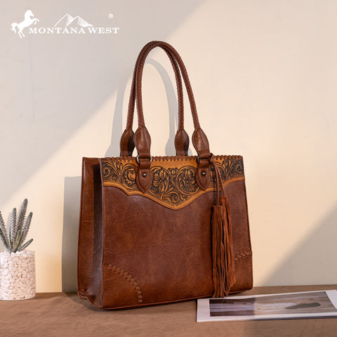 Montana West Tooled Fringe Tote Bag