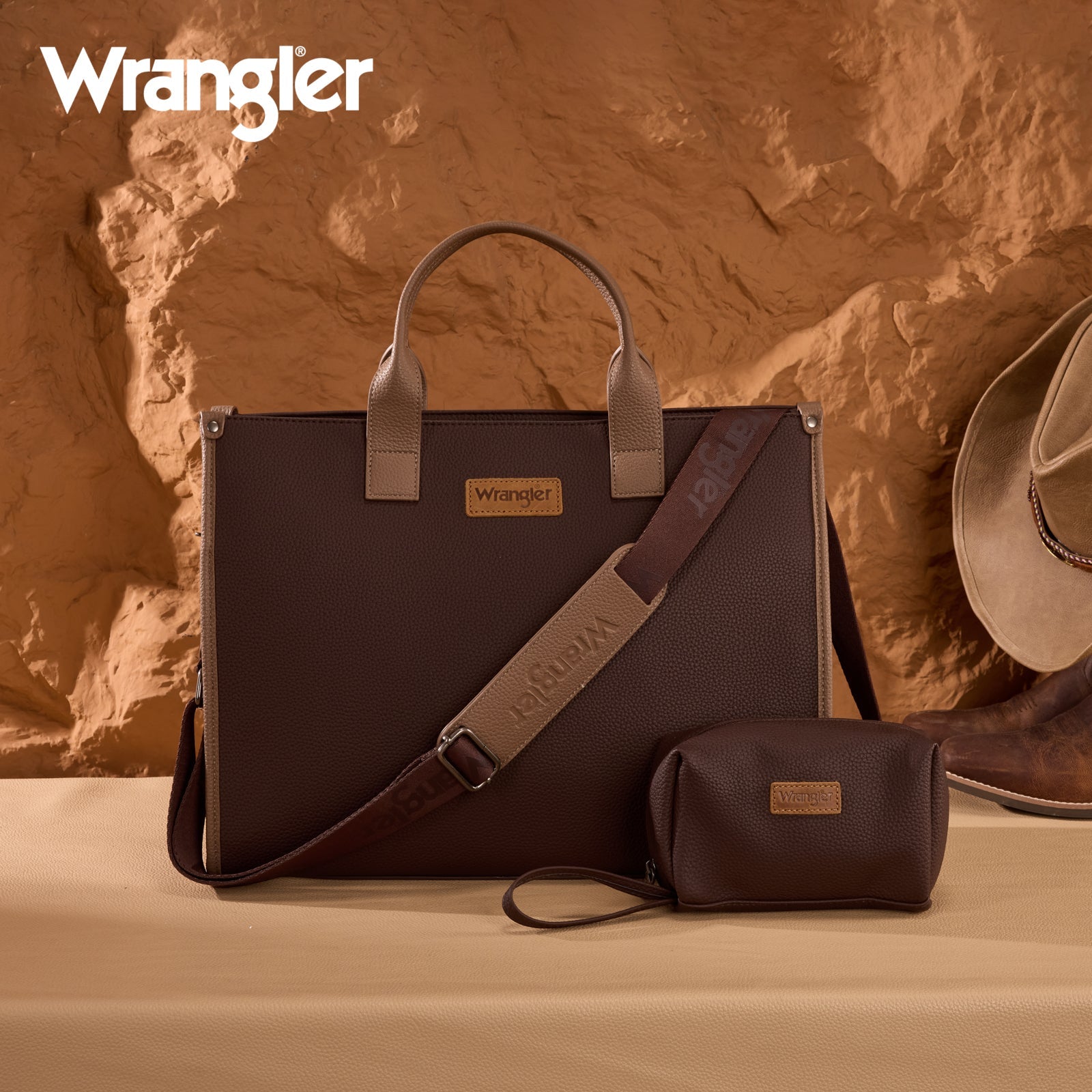 Wrangler Structured Work Tote/Large Carry-All Tote/Crossbody with Pouch