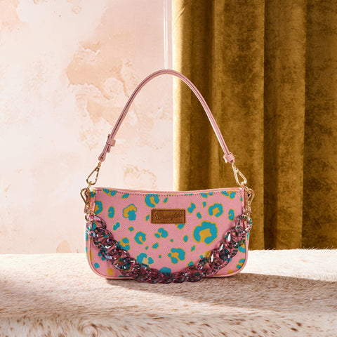 Wrangler Leopard Print Canvas Shoulder Bag with Chain Strap