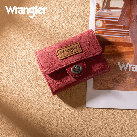 Wrangler Floral Embossed RFID Trifold Wallet Burgundy