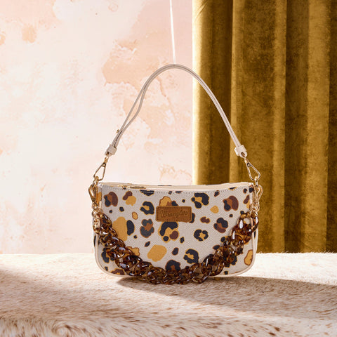 Wrangler Leopard Print Canvas Shoulder Bag with Chain Strap