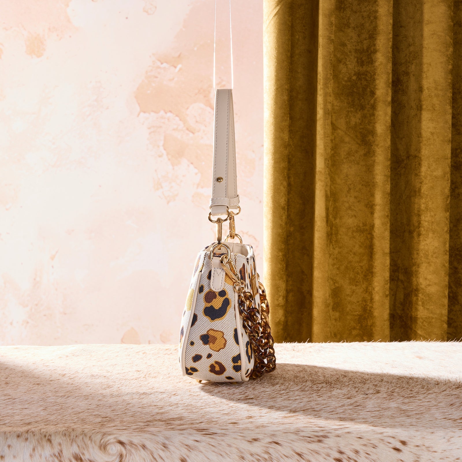 Wrangler Leopard Print Canvas Shoulder Bag with Chain Strap