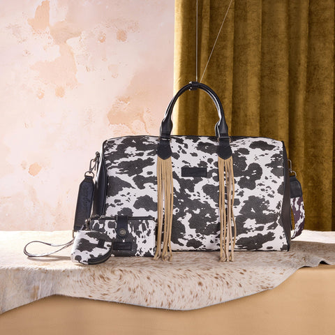 Wrangler Cow Print Fringe Duffle/Crossbody