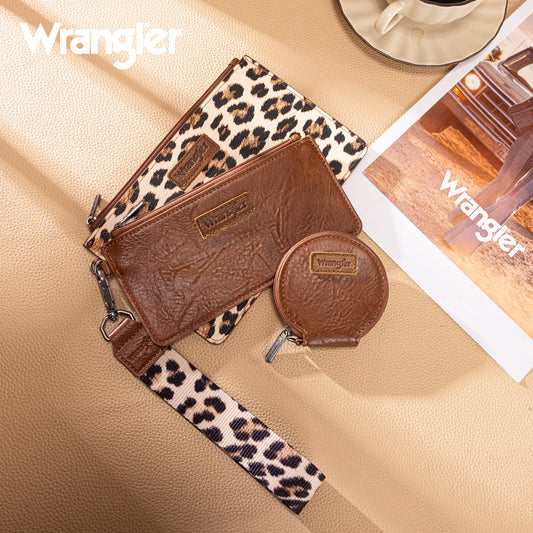 Wrangler Leopard Print Dual Pouch Wristlet with Zipper Round Case