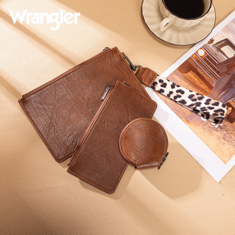 Wrangler Leopard Print Dual Pouch Wristlet with Zipper Round Case